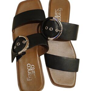 FRANCO SARTO BLACK LEATHER & SILVER BUCKLE SANDALS 8M